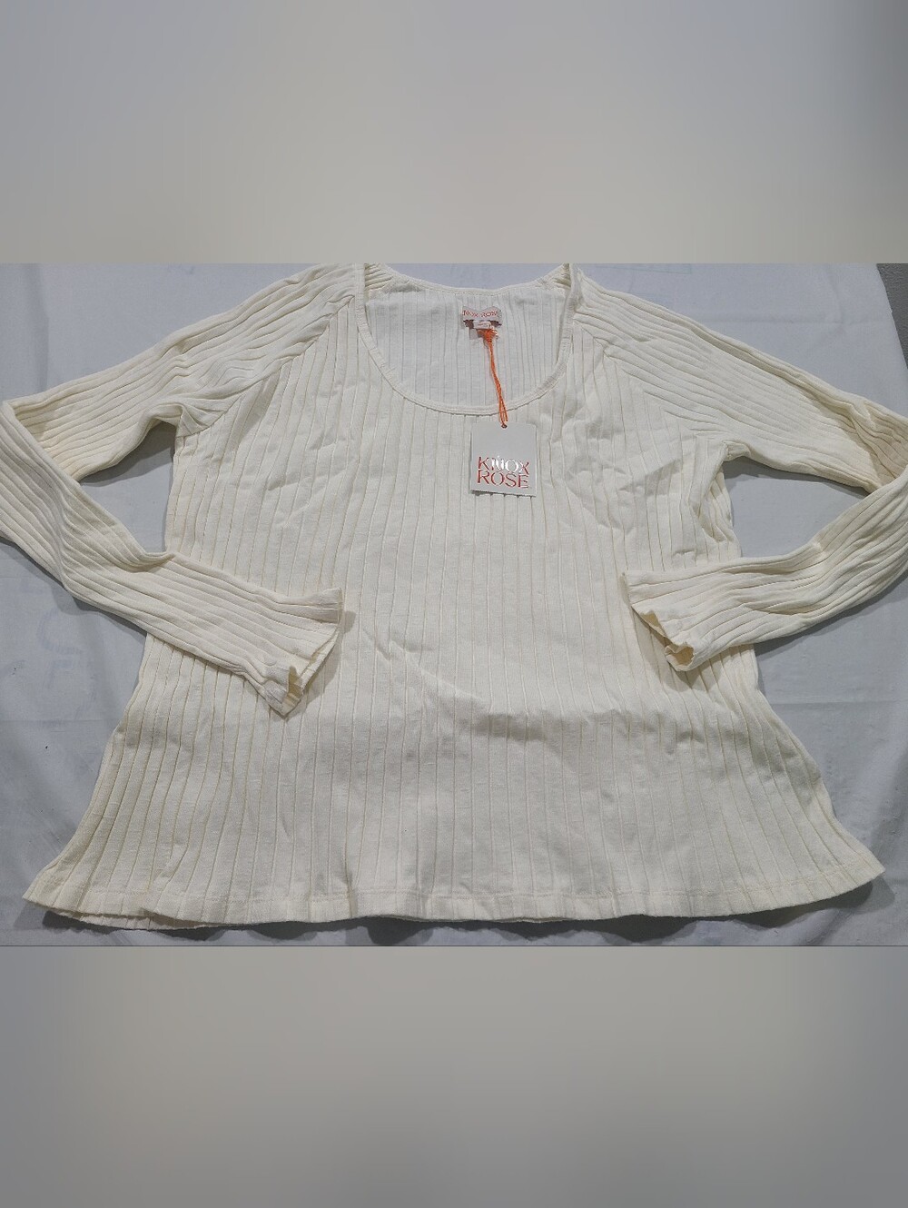 Women's Slim Fit Long Sleeve Ribbed T-Shirt Knox Rose White Size XXL